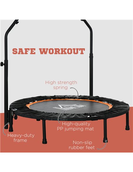 HOMCOM 40'' Foldable Mini Trampoline, Fitness Trampoline, Rebounder for Adults with Adjustable Foam Handle for Indoor Outdoor Ca - pic 68133 | FastDaddyshop
