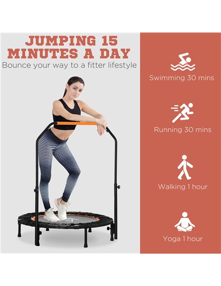 HOMCOM 40'' Foldable Mini Trampoline, Fitness Trampoline, Rebounder for Adults with Adjustable Foam Handle for Indoor Outdoor Ca - pic 68134 | FastDaddyshop