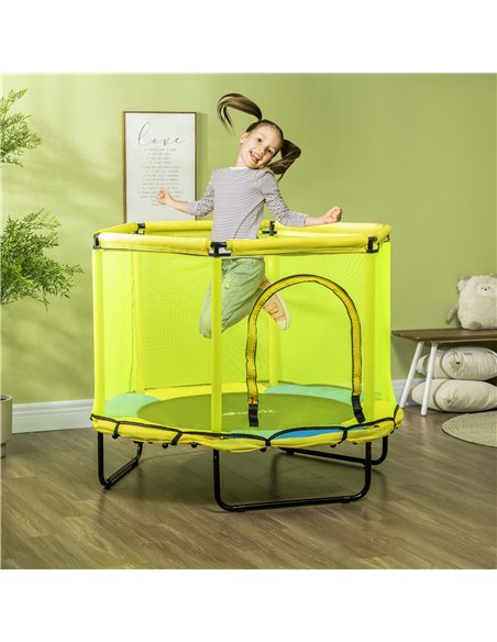 ZONEKIZ 140 cm Kids Trampoline, Hexagon Indoor Bouncer Jumper with Security Enclosure Net, Bungee Gym for Children 1-6 Years Old - pic 68138 | FastDaddyshop
