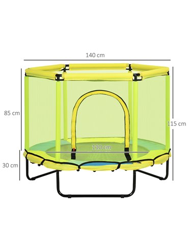 ZONEKIZ 140 cm Kids Trampoline, Hexagon Indoor Bouncer Jumper with Security Enclosure Net, Bungee Gym for Children 1-6 Years Old