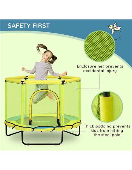 ZONEKIZ 140 cm Kids Trampoline, Hexagon Indoor Bouncer Jumper with Security Enclosure Net, Bungee Gym for Children 1-6 Years Old - pic 68140 | FastDaddyshop