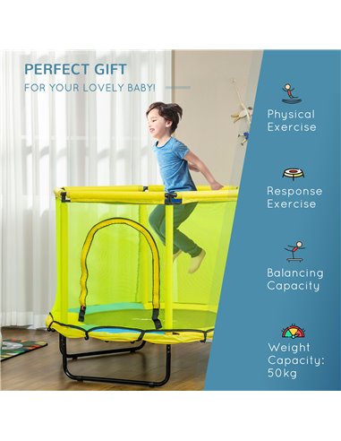 ZONEKIZ 140 cm Kids Trampoline, Hexagon Indoor Bouncer Jumper with Security Enclosure Net, Bungee Gym for Children 1-6 Years Old