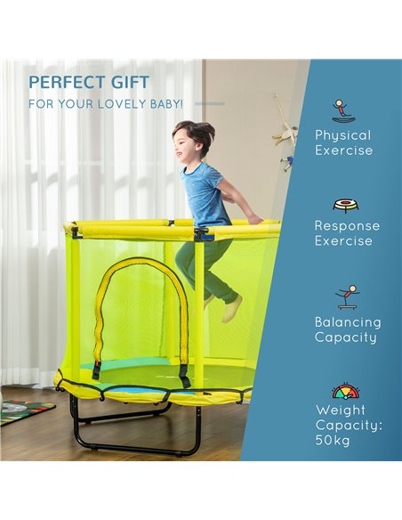 ZONEKIZ 140 cm Kids Trampoline, Hexagon Indoor Bouncer Jumper with Security Enclosure Net, Bungee Gym for Children 1-6 Years Old - pic 68142 | FastDaddyshop