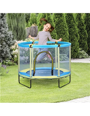 ZONEKIZ 140 cm Kids Trampoline Indoor Bouncer Jumper with Security Enclosure Net, Bungee Gym for Children 1-6 Years Old, Blue 34