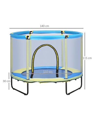 ZONEKIZ 140 cm Kids Trampoline Indoor Bouncer Jumper with Security Enclosure Net, Bungee Gym for Children 1-6 Years Old, Blue 34