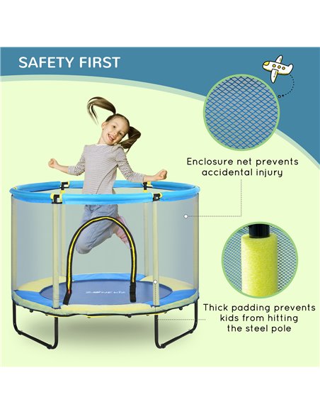ZONEKIZ 140 cm Kids Trampoline Indoor Bouncer Jumper with Security Enclosure Net, Bungee Gym for Children 1-6 Years Old, Blue 34 - pic 68149 | FastDaddyshop