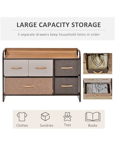 HOMCOM 5-Drawer Dresser, Linen Fabric Chest of Drawers, Dresser Tower Unit for Bedroom Hallway Entryway, Storage Organizer with 