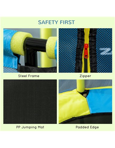 ZONEKIZ 140 cm Kids Trampoline Indoor Bouncer Jumper with Security Enclosure Net, Bungee Gym for Children 1-6 Years Old, Blue 34
