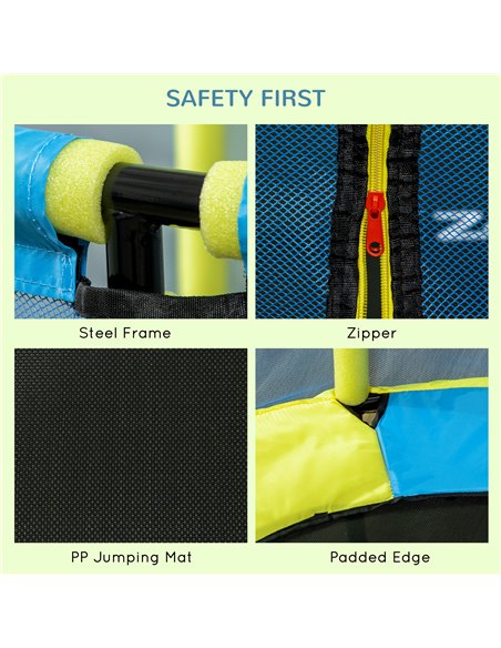 ZONEKIZ 140 cm Kids Trampoline Indoor Bouncer Jumper with Security Enclosure Net, Bungee Gym for Children 1-6 Years Old, Blue 34 - pic 68150 | FastDaddyshop
