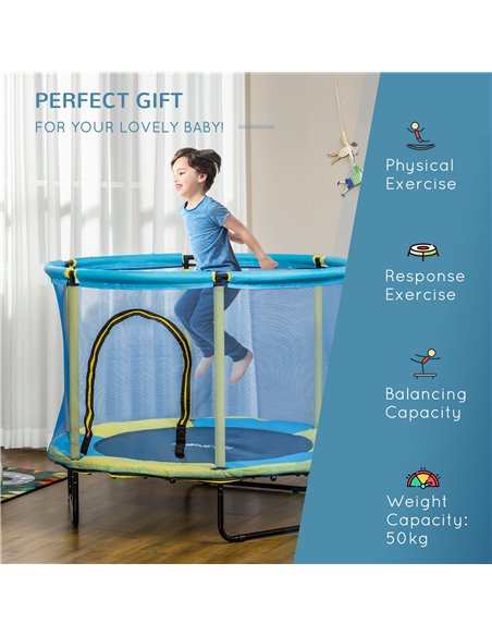 ZONEKIZ 140 cm Kids Trampoline Indoor Bouncer Jumper with Security Enclosure Net, Bungee Gym for Children 1-6 Years Old, Blue 34 - pic 68151 | FastDaddyshop