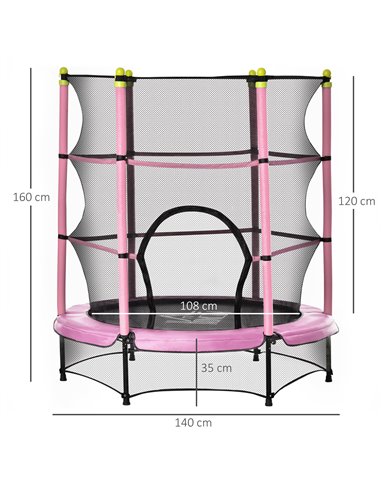 HOMCOM 5.2FT Kids Trampoline with Safety Enclosure, Indoor Outdoor Toddler Trampoline for Ages 3-10 Years, Pink 342-008V01PK