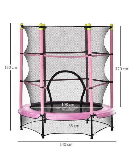 HOMCOM 5.2FT Kids Trampoline with Safety Enclosure, Indoor Outdoor Toddler Trampoline for Ages 3-10 Years, Pink 342-008V01PK - pic 68157 | FastDaddyshop