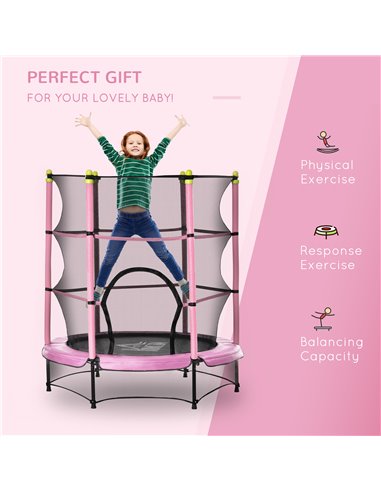 HOMCOM 5.2FT Kids Trampoline with Safety Enclosure, Indoor Outdoor Toddler Trampoline for Ages 3-10 Years, Pink 342-008V01PK