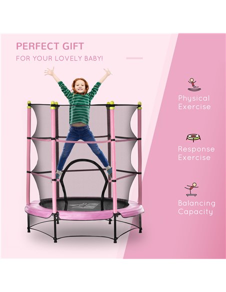 HOMCOM 5.2FT Kids Trampoline with Safety Enclosure, Indoor Outdoor Toddler Trampoline for Ages 3-10 Years, Pink 342-008V01PK - pic 68158 | FastDaddyshop