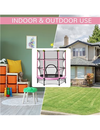 HOMCOM 5.2FT Kids Trampoline with Safety Enclosure, Indoor Outdoor Toddler Trampoline for Ages 3-10 Years, Pink 342-008V01PK