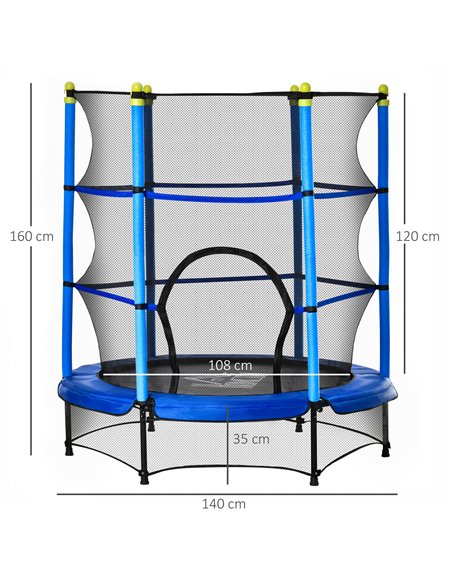 HOMCOM Junior Trampoline with Safety Net, Indoor/Outdoor Bouncer for Kids 3-10 Years, Blue 342-008V01BU - pic 68166 | FastDaddyshop