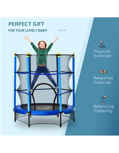 HOMCOM Junior Trampoline with Safety Net, Indoor/Outdoor Bouncer for Kids 3-10 Years, Blue 342-008V01BU