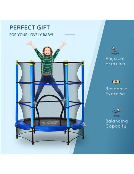 HOMCOM Junior Trampoline with Safety Net, Indoor/Outdoor Bouncer for Kids 3-10 Years, Blue 342-008V01BU - pic 68167 | FastDaddyshop