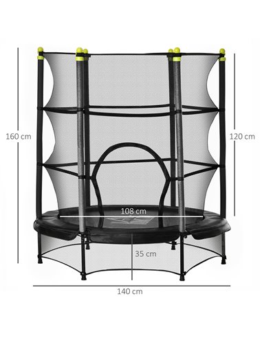 HOMCOM 5.2FT Kids Trampoline with Safety Enclosure, Indoor Outdoor Toddler Trampoline for Ages 3-10 Years, Black 342-008V01BK