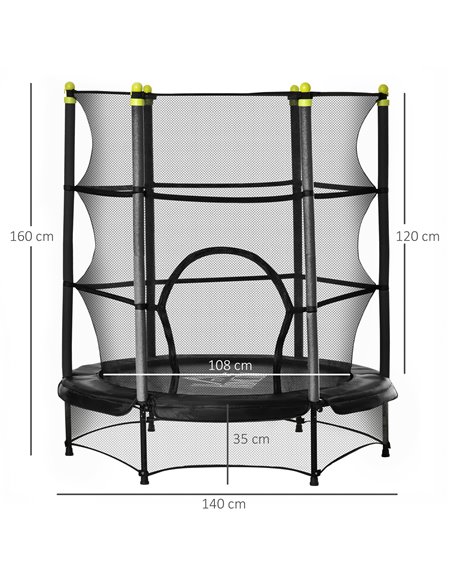 HOMCOM 5.2FT Kids Trampoline with Safety Enclosure, Indoor Outdoor Toddler Trampoline for Ages 3-10 Years, Black 342-008V01BK - pic 68175 | FastDaddyshop