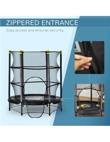 HOMCOM 5.2FT Kids Trampoline with Safety Enclosure, Indoor Outdoor Toddler Trampoline for Ages 3-10 Years, Black 342-008V01BK