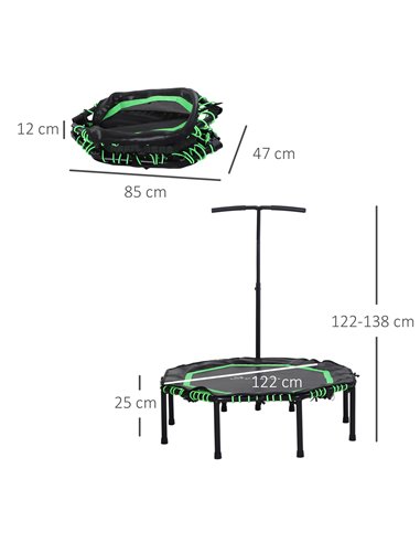 HOMCOM 48" Octagonal Mini Fitness Rebounder Trampoline Indoor Outdoor Foldable Mini Jumper with Adjustable Handle, Green A71-007