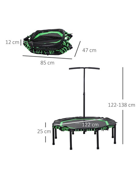 HOMCOM 48" Octagonal Mini Fitness Rebounder Trampoline Indoor Outdoor Foldable Mini Jumper with Adjustable Handle, Green A71-007 - pic 68184 | FastDaddyshop