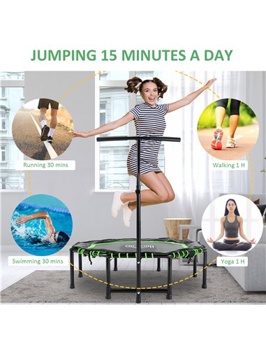HOMCOM 48" Octagonal Mini Fitness Rebounder Trampoline Indoor Outdoor Foldable Mini Jumper with Adjustable Handle, Green A71-007