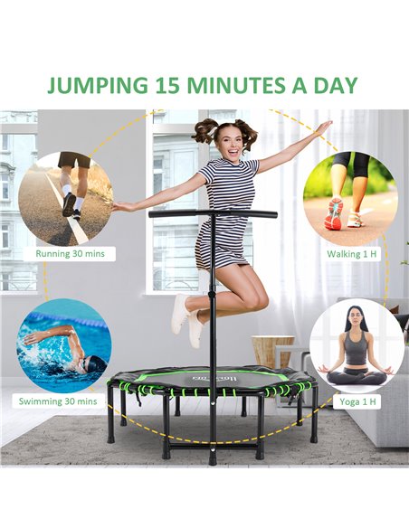 HOMCOM 48" Octagonal Mini Fitness Rebounder Trampoline Indoor Outdoor Foldable Mini Jumper with Adjustable Handle, Green A71-007 - pic 68185 | FastDaddyshop
