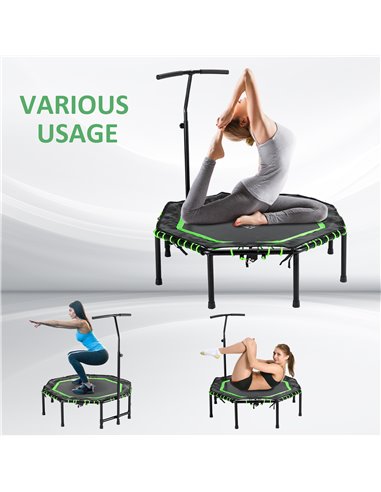 HOMCOM 48" Octagonal Mini Fitness Rebounder Trampoline Indoor Outdoor Foldable Mini Jumper with Adjustable Handle, Green A71-007