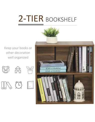 HOMCOM Wooden 2 Tier Storage Unit Shelf Bookshelf Bookcase Cupboard Cabinet Walnut 02-0597