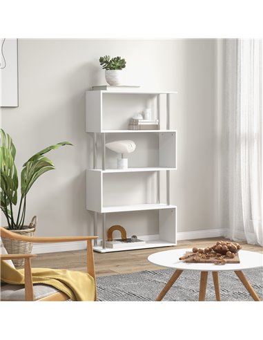HOMCOM Wooden S Shape Bookcase Bookshelf Dividers Storage Display Unit White 02-0599