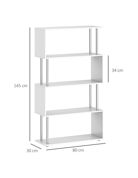 HOMCOM Wooden S Shape Bookcase Bookshelf Dividers Storage Display Unit White 02-0599 - pic 68202 | FastDaddyshop