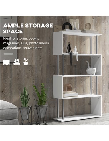 HOMCOM Wooden S Shape Bookcase Bookshelf Dividers Storage Display Unit White 02-0599