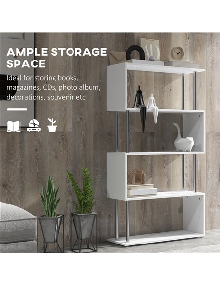 HOMCOM Wooden S Shape Bookcase Bookshelf Dividers Storage Display Unit White 02-0599 - pic 68203 | FastDaddyshop