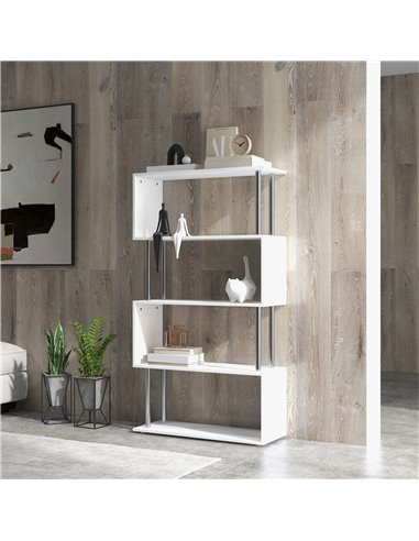 HOMCOM Wooden S Shape Bookcase Bookshelf Dividers Storage Display Unit White 02-0599