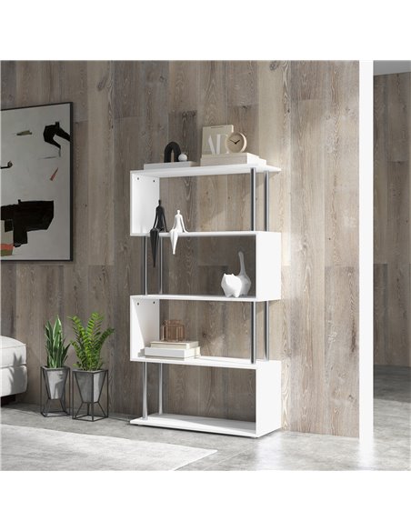 HOMCOM Wooden S Shape Bookcase Bookshelf Dividers Storage Display Unit White 02-0599 - pic 68206 | FastDaddyshop