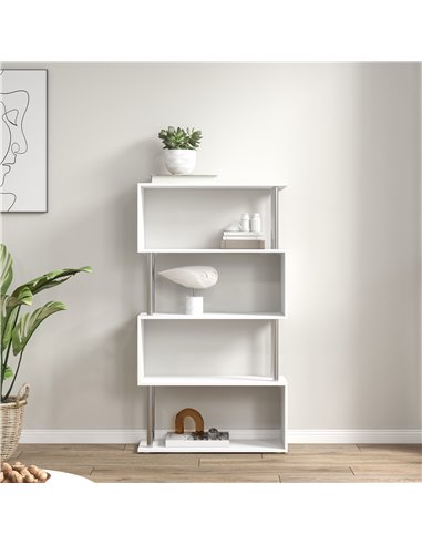 HOMCOM Wooden S Shape Bookcase Bookshelf Dividers Storage Display Unit White 02-0599