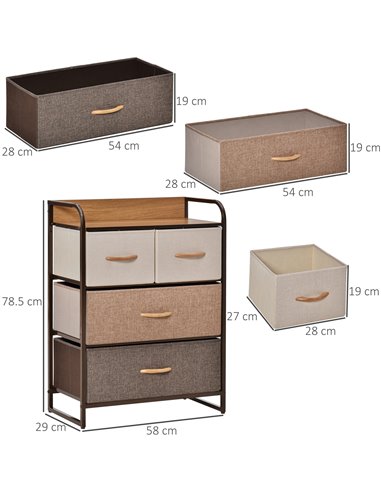 HOMCOM 4-Drawer Dresser, 3-Tier Storage Organizer, Tower Unit for Bedroom Hallway Closets with Steel Frame Wooden Top