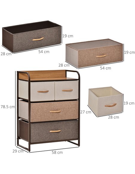 HOMCOM 4-Drawer Dresser, 3-Tier Storage Organizer, Tower Unit for Bedroom Hallway Closets with Steel Frame Wooden Top - pic 6821 | FastDaddyshop