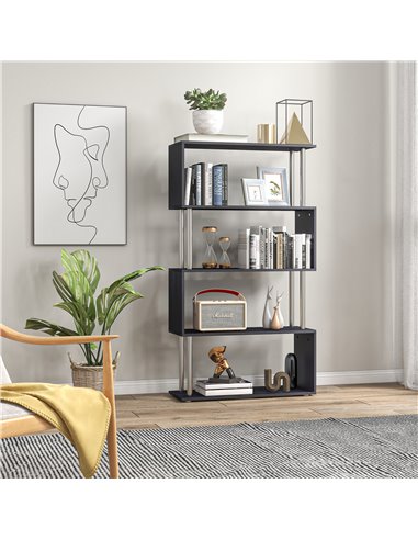 HOMCOM S-Shaped Bookcase, Contemporary Wooden Bookshelf Dividers, Spacious Storage Display Unit, Elegant Black, Ideal for Home a