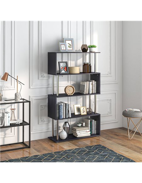 HOMCOM S-Shaped Bookcase, Contemporary Wooden Bookshelf Dividers, Spacious Storage Display Unit, Elegant Black, Ideal for Home a - pic 68216 | FastDaddyshop