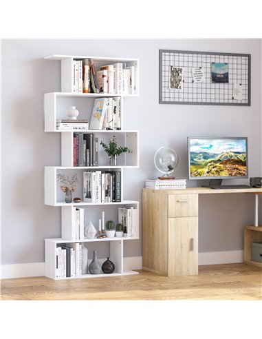 HOMCOM S Shape Wooden 6-tier Bookshelf Open Concept Bookcase Storage Display Unit for Home Office Living Room, White 831-037WT