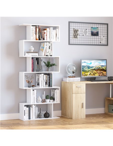 HOMCOM S Shape Wooden 6-tier Bookshelf Open Concept Bookcase Storage Display Unit for Home Office Living Room, White 831-037WT - pic 68227 | FastDaddyshop