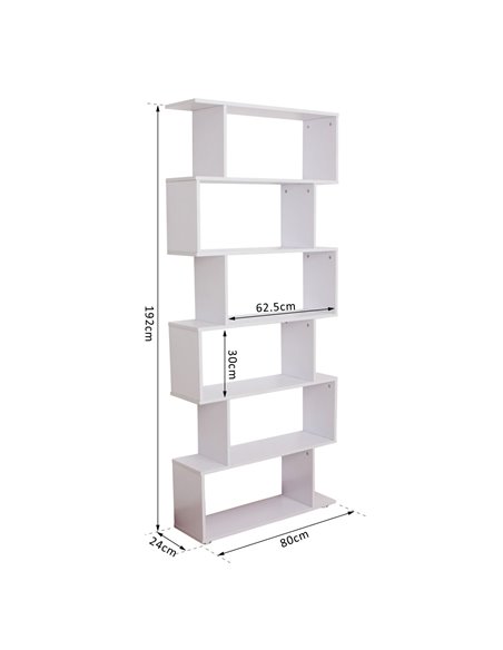 HOMCOM S Shape Wooden 6-tier Bookshelf Open Concept Bookcase Storage Display Unit for Home Office Living Room, White 831-037WT - pic 68229 | FastDaddyshop