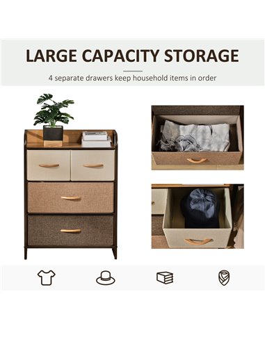 HOMCOM 4-Drawer Dresser, 3-Tier Storage Organizer, Tower Unit for Bedroom Hallway Closets with Steel Frame Wooden Top