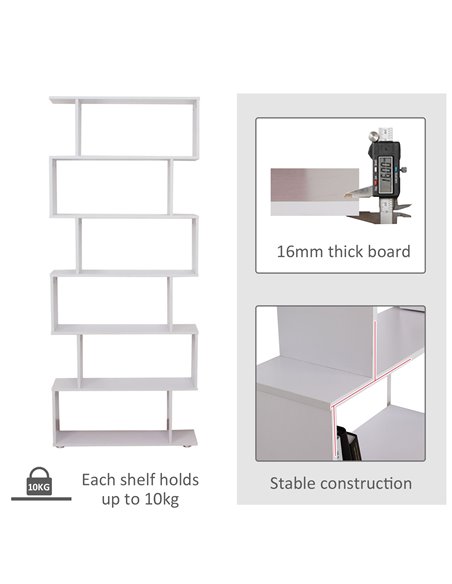 HOMCOM S Shape Wooden 6-tier Bookshelf Open Concept Bookcase Storage Display Unit for Home Office Living Room, White 831-037WT - pic 68230 | FastDaddyshop