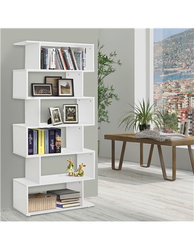 HOMCOM S Shape Wooden 6-tier Bookshelf Open Concept Bookcase Storage Display Unit for Home Office Living Room, White 831-037WT