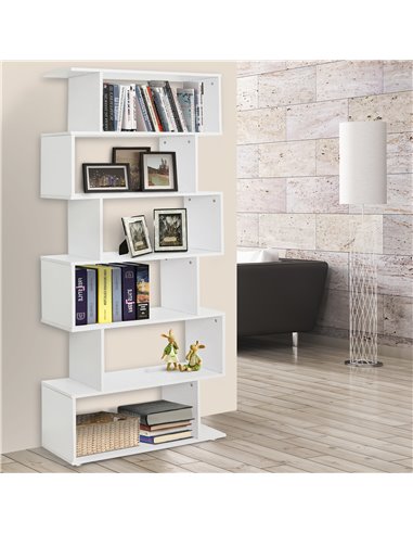 HOMCOM S Shape Wooden 6-tier Bookshelf Open Concept Bookcase Storage Display Unit for Home Office Living Room, White 831-037WT