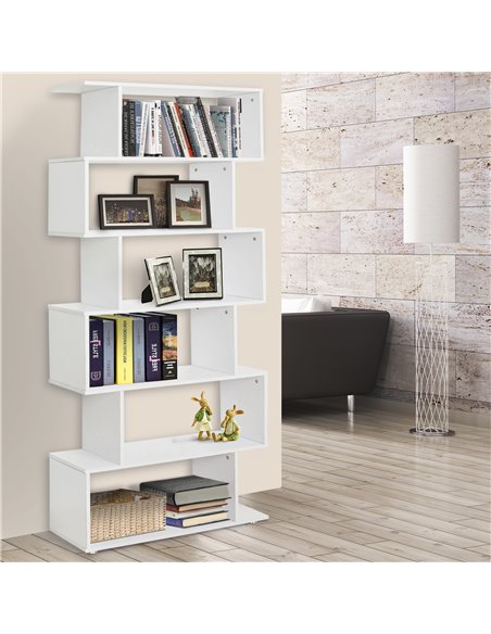 HOMCOM S Shape Wooden 6-tier Bookshelf Open Concept Bookcase Storage Display Unit for Home Office Living Room, White 831-037WT - pic 68235 | FastDaddyshop